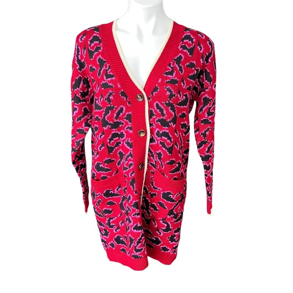 Anthropologie Heartloom Leopard Print Long a-line Cardigan size Small